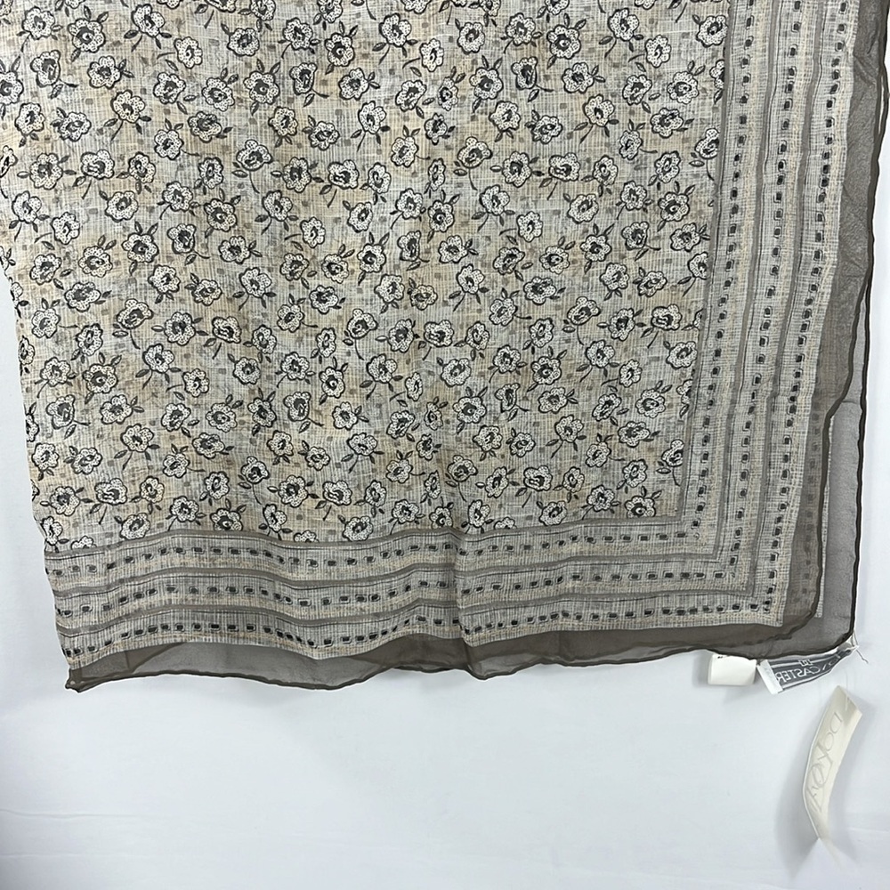 Doncaster Flower Stripe Border 100% Silk Scarf Color Sand Rolled Edges NWT - Picture 8 of 12